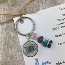 Load image into Gallery viewer, Forget Me Not Keyring with Healing Crystals