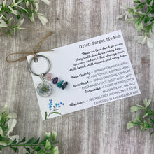 Load image into Gallery viewer, Forget Me Not Keyring with Healing Crystals