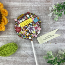 Load image into Gallery viewer, Personalised Good Luck In Your New Class Belgian Chocolate Lollipop