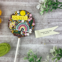Load image into Gallery viewer, Personalised Happy First Day Of School Belgian Chocolate Lollipop