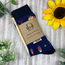 Load image into Gallery viewer, Birthday Gardening Design Socks With Plantable Pencil!