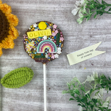 Load image into Gallery viewer, Personalised Happy First Day Of Nursery Belgian Chocolate Lollipop