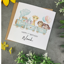 Load image into Gallery viewer, Jungle Train Personalised Birthday Card-The Persnickety Co