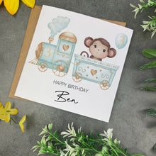 Load image into Gallery viewer, Jungle Train Personalised Birthday Card