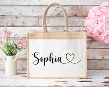 Load image into Gallery viewer, Personalised Heart Name Jute Bag