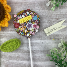 Load image into Gallery viewer, Personalised Good Luck On Your First Day In School Belgian Chocolate Lollipop