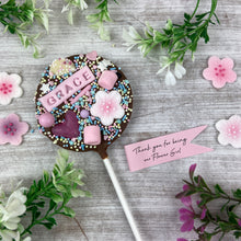 Load image into Gallery viewer, Flower Girl Personalised Belgian Chocolate Lollipop