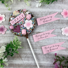 Load image into Gallery viewer, Flower Girl Personalised Belgian Chocolate Lollipop
