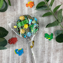 Load image into Gallery viewer, Personalised Dinosaur Chocolate Lollipop