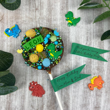 Load image into Gallery viewer, Personalised Dinosaur Chocolate Lollipop