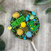 Load image into Gallery viewer, Personalised Dinosaur Chocolate Lollipop
