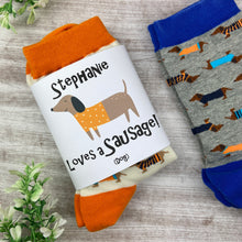 Load image into Gallery viewer, Dachshund Socks -Loves A Sausage! (dog)