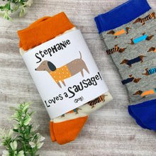 Load image into Gallery viewer, Dachshund Socks -Loves A Sausage! (dog)