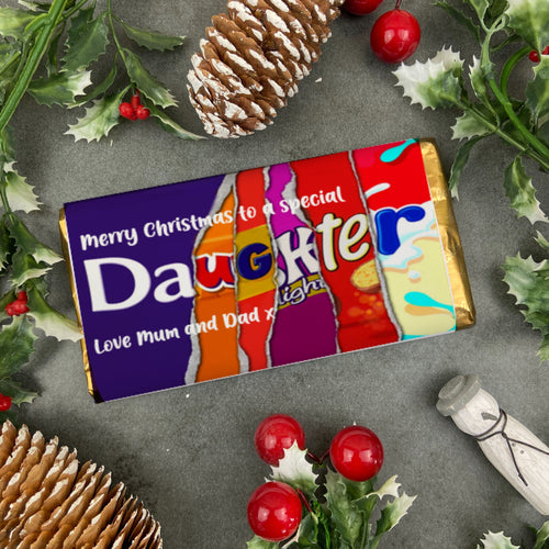 Merry Christmas Daughter Novelty Personalised Chocolate Bar-The Persnickety Co
