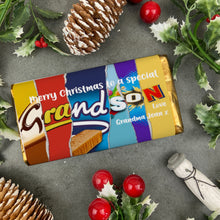 Load image into Gallery viewer, Merry Christmas Grandson Novelty Personalised Chocolate Bar