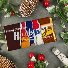 Load image into Gallery viewer, Merry Christmas Hubby Novelty Personalised Chocolate Bar