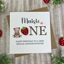 Load image into Gallery viewer, Personalised Strawberry Bear 1st Birthday Card