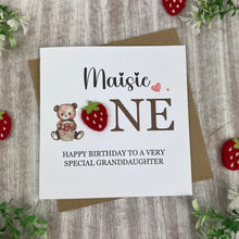 Load image into Gallery viewer, Personalised Strawberry Bear 1st Birthday Card