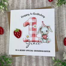 Load image into Gallery viewer, Personalised Strawberry Bunny 1st Birthday Card