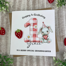 Load image into Gallery viewer, Personalised Strawberry Bunny 1st Birthday Card