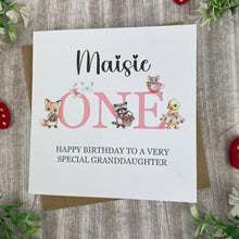Load image into Gallery viewer, Personalised Woodland Animals 1st Birthday Card