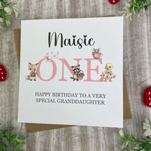 Load image into Gallery viewer, Personalised Woodland Animals 1st Birthday Card