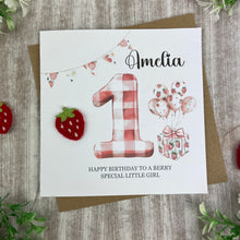 Load image into Gallery viewer, Personalised Strawberry Gingham 1st Birthday Card
