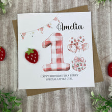 Load image into Gallery viewer, Personalised Strawberry Gingham 1st Birthday Card