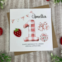 Load image into Gallery viewer, Personalised Strawberry Gingham 1st Birthday Card