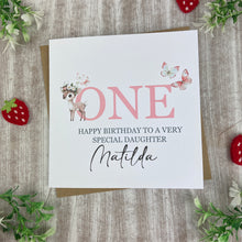 Load image into Gallery viewer, Personalised Woodland Deer 1st Birthday Card