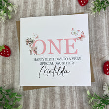 Load image into Gallery viewer, Personalised Woodland Deer 1st Birthday Card