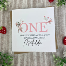 Load image into Gallery viewer, Personalised Woodland Deer 1st Birthday Card