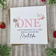 Load image into Gallery viewer, Personalised Woodland Deer 1st Birthday Card