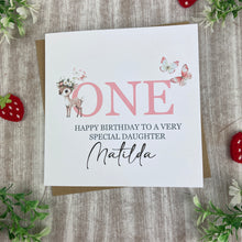 Load image into Gallery viewer, Personalised Woodland Deer 1st Birthday Card