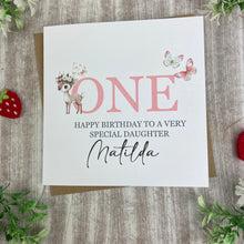 Load image into Gallery viewer, Personalised Woodland Deer 1st Birthday Card