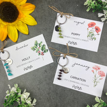 Load image into Gallery viewer, Birth Flower & Birthstone Keyring