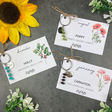 Load image into Gallery viewer, Birth Flower & Birthstone Keyring