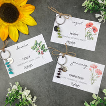 Load image into Gallery viewer, Birth Flower & Birthstone Keyring