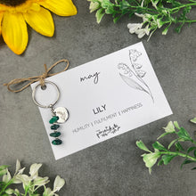 Load image into Gallery viewer, Birth Flower & Birthstone Crystal Chip Keyring