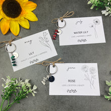 Load image into Gallery viewer, Birth Flower & Birthstone Crystal Chip Keyring