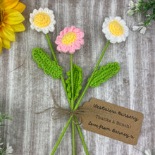 Load image into Gallery viewer, 🌼 Personalised "Thanks a Bunch" Crochet Daisies – Set of 3 🌼