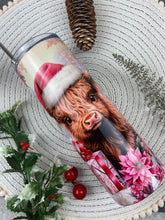 Load image into Gallery viewer, Pink Highland Cow Christmas Tumbler