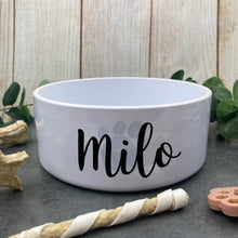 Load image into Gallery viewer, Personalised Dog Bowl with paw print