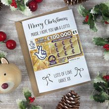 Load image into Gallery viewer, Personalised Bow Christmas Scratch Card - I Hope You Win A Lotto