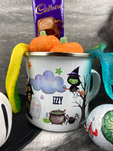 Load image into Gallery viewer, Personalised Haunted House Halloween Enamel Mug