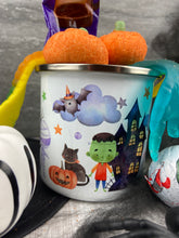 Load image into Gallery viewer, Personalised Haunted House Halloween Enamel Mug