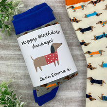 Load image into Gallery viewer, Dachshund Socks - Happy Birthday Sausage-The Persnickety Co