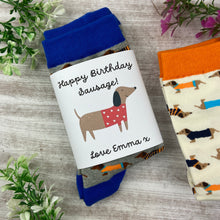 Load image into Gallery viewer, Dachshund Socks - Happy Birthday Sausage