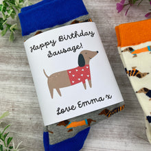 Load image into Gallery viewer, Dachshund Socks - Happy Birthday Sausage