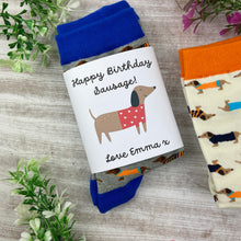 Load image into Gallery viewer, Dachshund Socks - Happy Birthday Sausage
